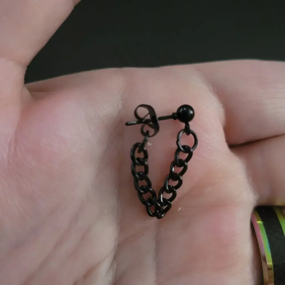 Black chain stud post earrings